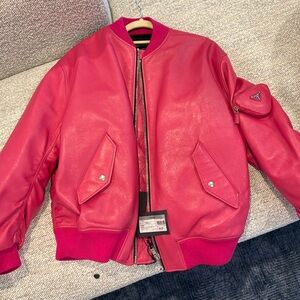 Prada! Pink leather bomber jacket.Oversized. Size 38.Brand new!Retail is $7500!!